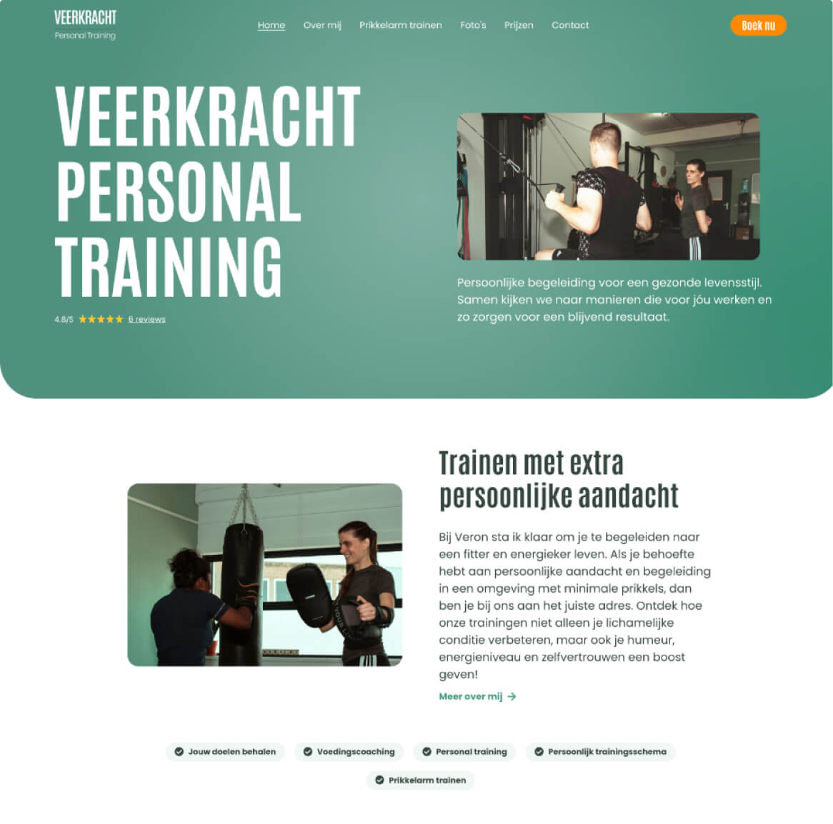 Screenshot van de nieuwe website van veerkrachtpersonaltraining.nl