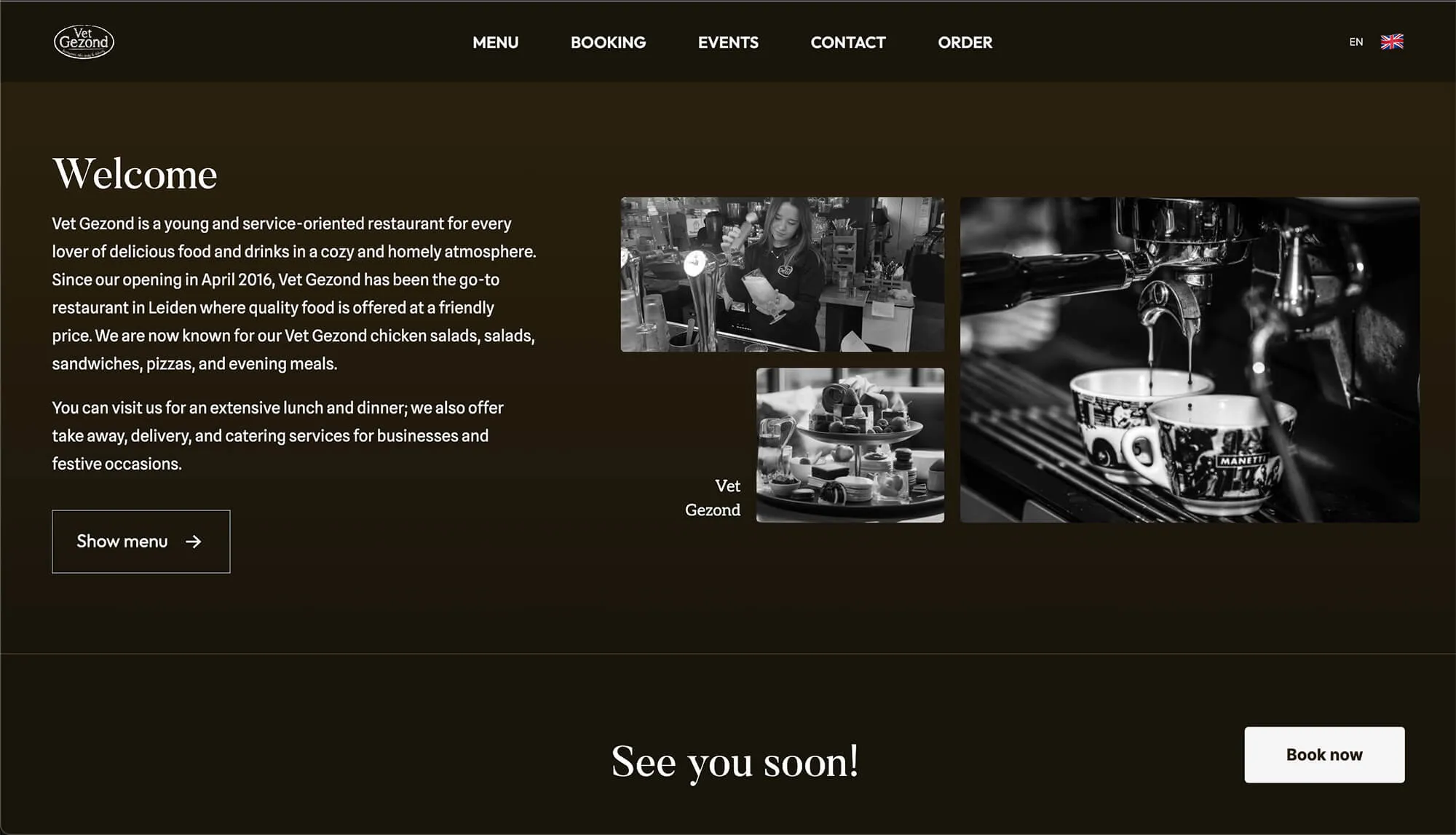 The introdoction section of the restaurant website designed and developed by Roland Brugman